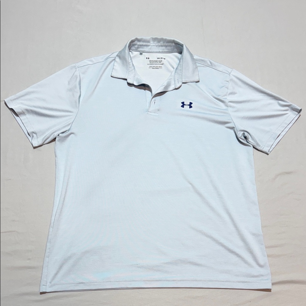 Under Armour Men’s Baby Blue Polo with Navy Logo